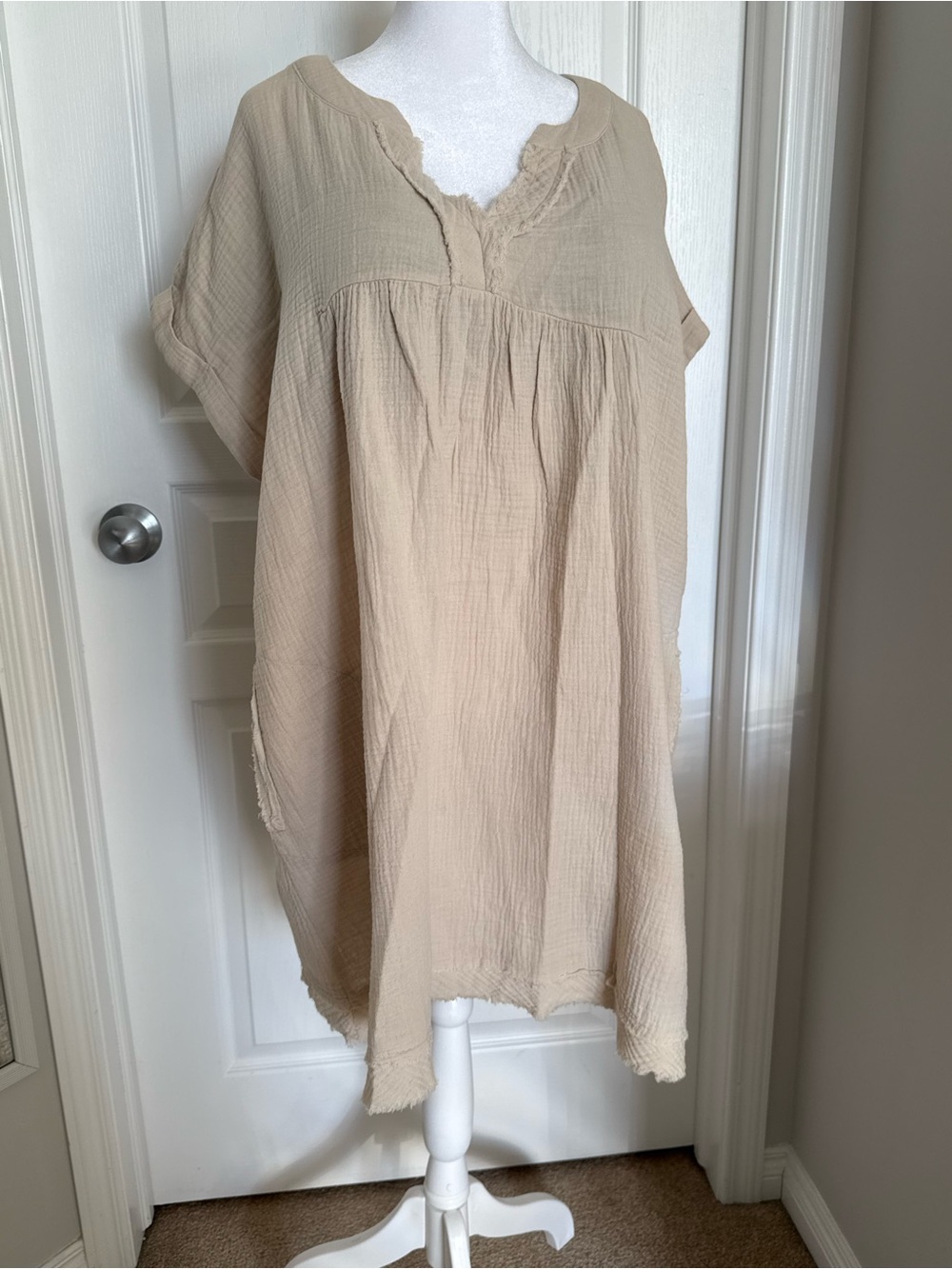 Zenana Outfitters Neutral Beige Gauze Dress